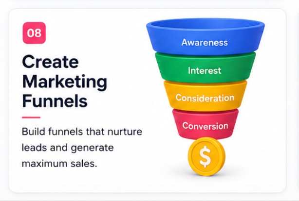 08 Create Marketing Funnels — build funnels that nurture leads and generate maximum sales.